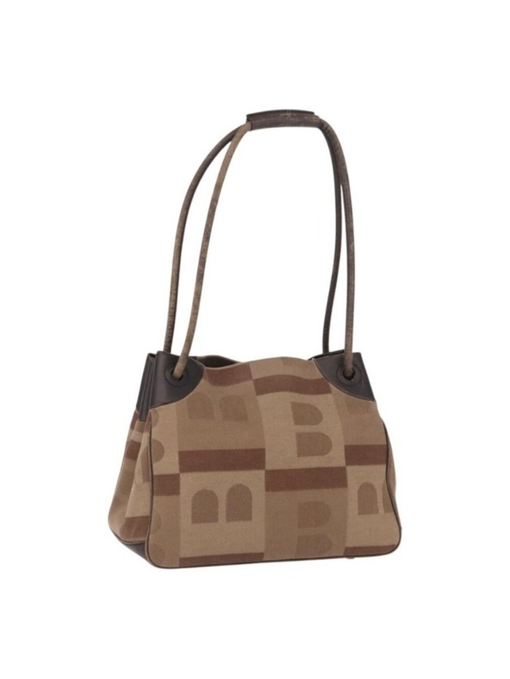 Authentic BALLY Shoulder Bag Canvas Beige Gold